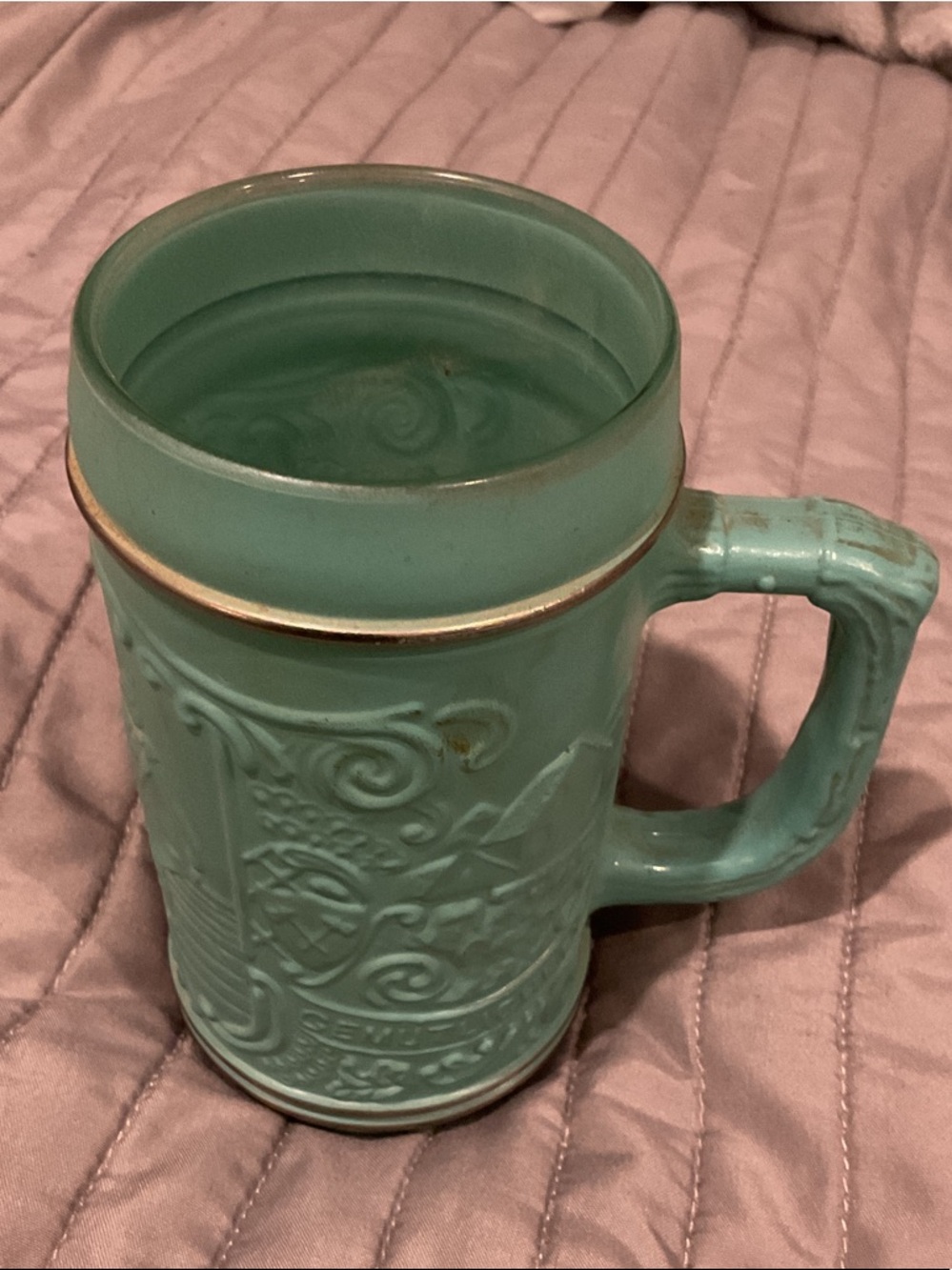 Decorative Aqua Ceramic Beer Mug with Gold Accent German
